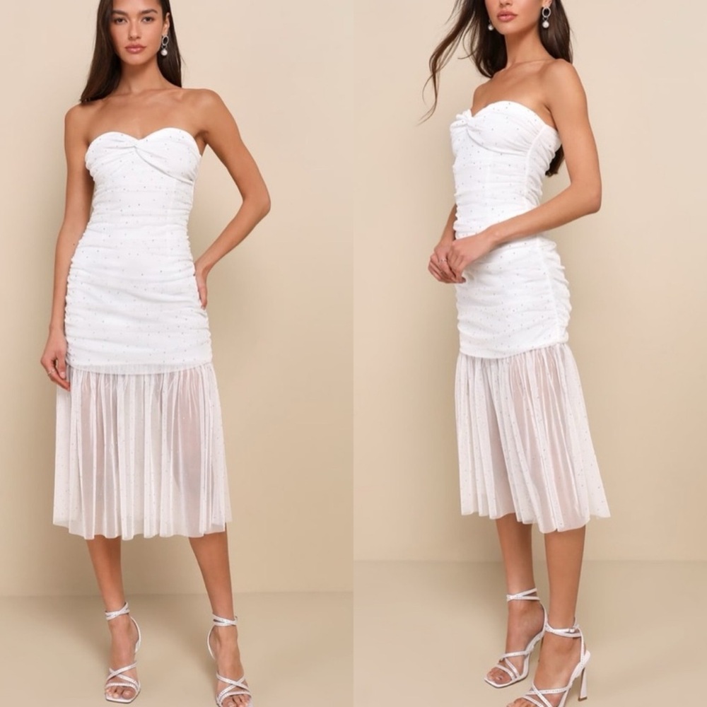 Lulu's White Strapless Midi Dress
